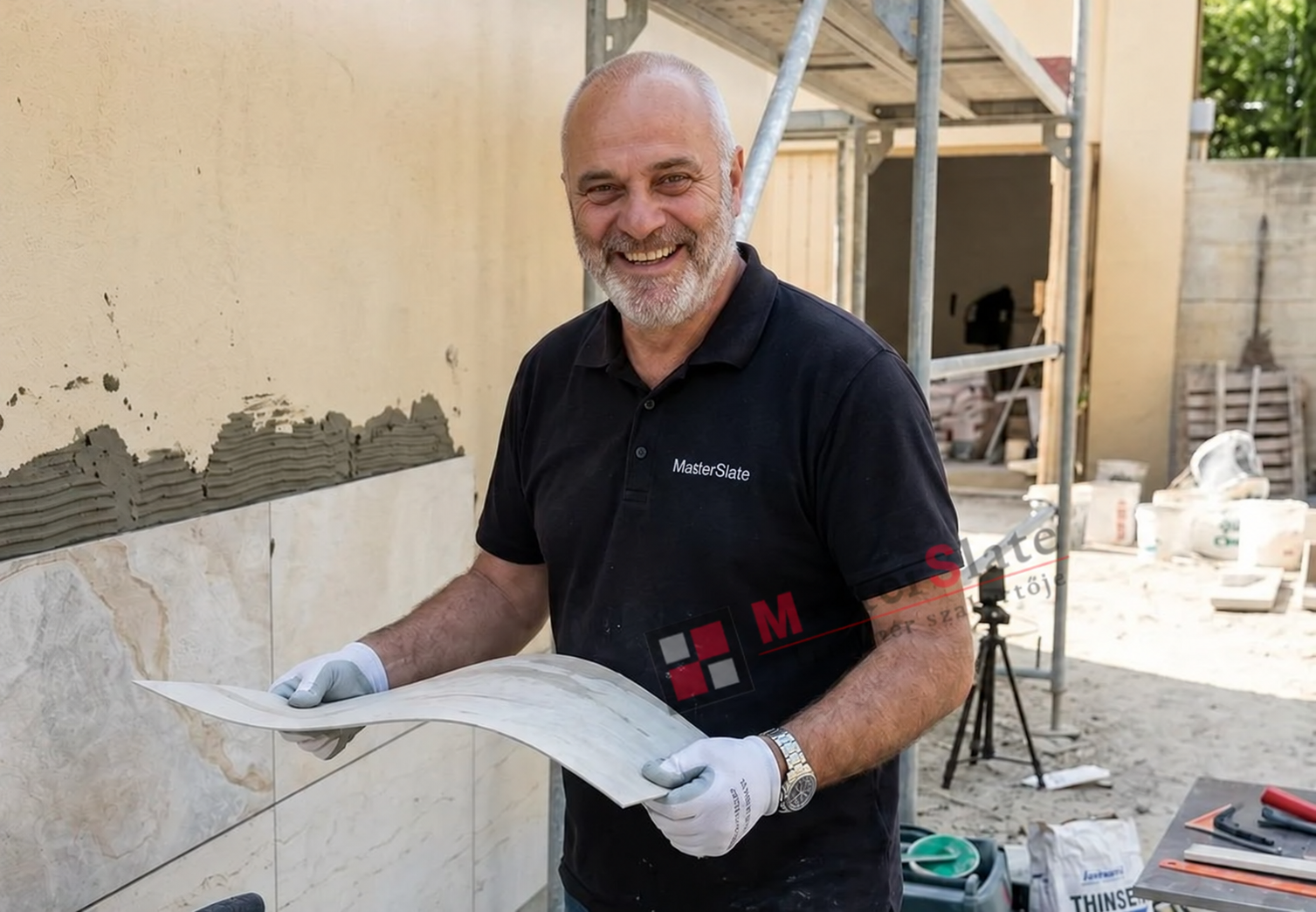 Juhász István kőfurnér lappal a helyszínen
